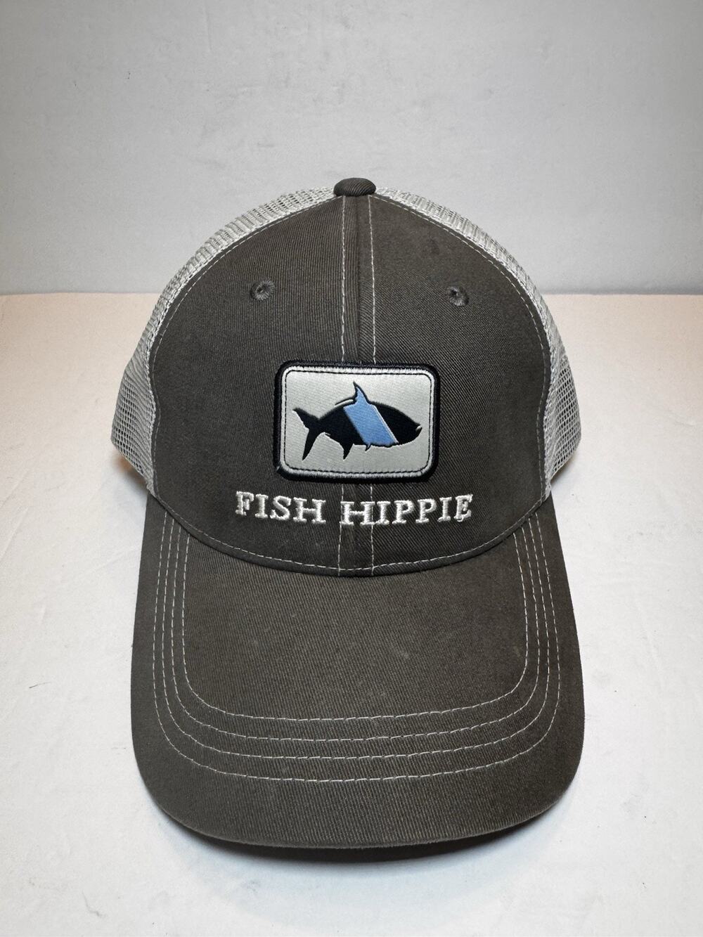 Fish Hippie Mesh Baseball Hat Blue Logo Beach Bum